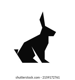 Geometric shape silhouette sitting rabbit logo style vector illustration isolated for design Chinese new year or Easter banner and card