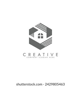 Geometric shape Simple real estate house logo design vector template