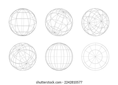 Geometrische Form der Kugel 3d Design im Technologiestil. Abstrakter Kreis, Vektorgrafik-Set.