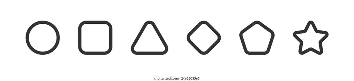 Geometric shape square, circle, triangle, pentagon, rhombus, star icon set. Simple geometry element.