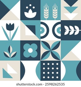 Geometric Shape Square Pattern. Seamless Abstract Print with Simple Elements. Mosaic. Trendy Flat Style Background. Sample can be used for Packaging, Cover, Wrapping, Cards, Bags. Vector Image