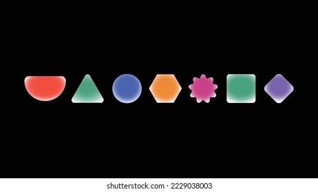 Geometric shape sticker, colorful gradient flat clipart set vector