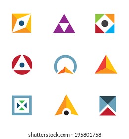 Geometric shape triangle circle and cube inspiring combination icon logo elements