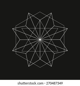 Forma geométrica a partir de triángulos, diseño de arte de línea, tatuaje, ilustración vectorial, pasos 10
