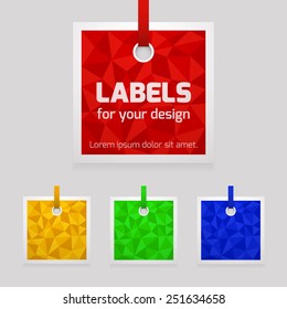 Geometric shape from triangles. Set of square labels - vector illustration.