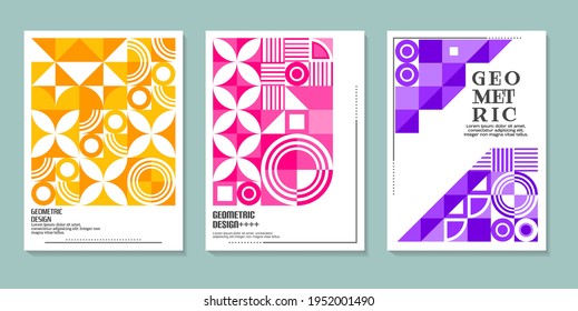 Geometric Shape,collection of three abstract retro styles covering a background, with an arrangement of geometric shapes. With the right color composition, for Covers, Posters, Card Designs, and mor
