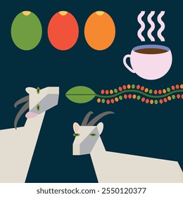 Geometric shaped coffee ornament vector illustration. Suitable for posters, cafe interior, as a vector pattern. Clean and minimalistic forms.