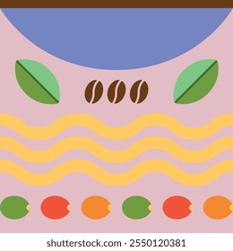 Geometric shaped coffee ornament vector illustration. Suitable for posters, cafe interior, as a vector pattern. Clean and minimalistic forms.