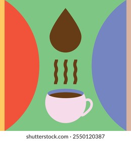 Geometric shaped coffee ornament vector illustration. Suitable for posters, cafe interior, as a vector pattern. Clean and minimalistic forms.