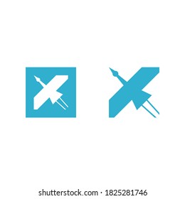 geometric shaped logo of a flying crane inside a square