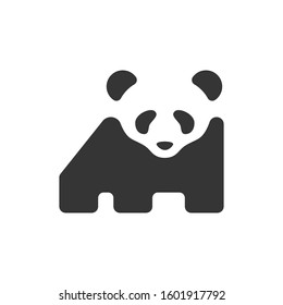 Geometric shaped panda animal, cute black and white, negative space