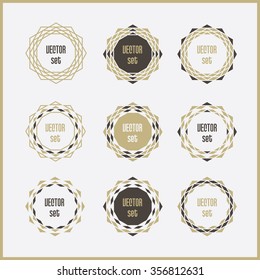 Geometric shaped polygonal symbols, frames, elements, emblems. Graphic design resources. Vector set isolated on light background.