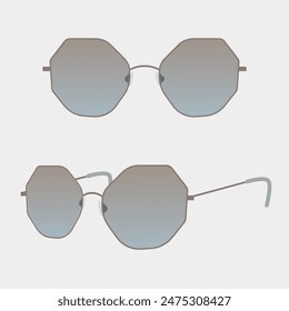 Geometric shaped sunglasses front and three quarter view