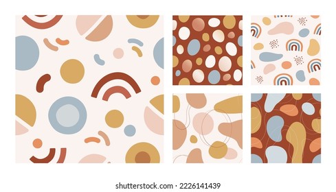 Geometric shapes abstract background collection. Vector colorful illustration. Dots and curve shape texture for seamless backdrop. Beige and pastel color. Design textile for holiday wrapping paper.