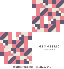 Geometrische Formen abstrakter Hintergrund mit Textedesign und mit farbenfrohen Rechteckformen und quadratischem nahtlosen Muster. Verwendung in der Textur von Druck, Umschlag, Präsentation, Profil und anderen Ausdrucken