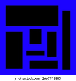 Geometric shapes abstract. Black elements pattern. Dynamic composition vector. Blue background illustration.