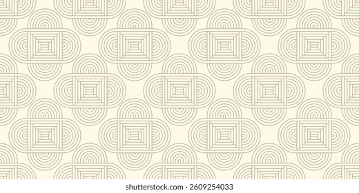 Geometric shapes abstract seamless pattern. Background with linear elements. Ceramic tiles. Pastel beige print, vector graphics