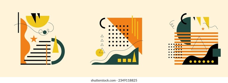 Geometric Shapes Abstract Trendy Collage with Fancy Forms Vector Composition Set. Modern Minimalistic Figure and Element Arrangement for Design