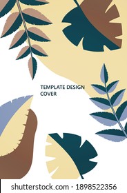 Geometric shapes, abstract tropical leaves on a white background. Dynamic template for your cover design. Vector illustration.