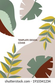 Geometric shapes, abstract tropical leaves on a white background. Dynamic template for your cover design. Vector illustration.