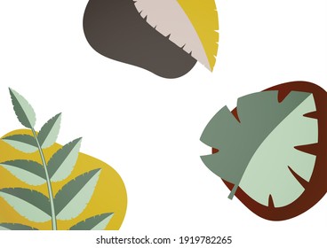 Geometric shapes, abstract tropical leaves on a white background. Dynamic template for your cover design. Vector illustration.