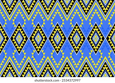 Geometric shapes are arranged into seamless geometric pattern including tribal design, ethnic motif, Native American style Navajo Indian and ethnic groups. Vector illustration for background.