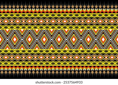 Geometric shapes are arranged into seamless geometric pattern including tribal design, ethnic motif, Native American style Navajo Indian and ethnic groups. Vector illustration for background.