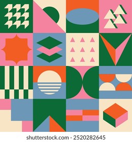 Collage de ilustraciones de Formas geométricas - Vector cuadrado de ilustración de diseño de forma simple en colores divertidos