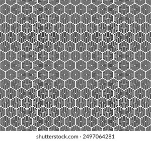 Geometric shapes background. Bold rounded stacked hexagons mosaic pattern. Hexagon cells. Seamless tileable vector illustration.