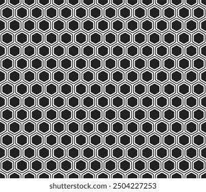Geometric shapes background. Bold rounded hexagons mosaic pattern with inner solid cells. Hexagon cells. Seamless tileable vector illustration.