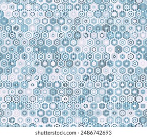 Geometric shapes background. Bold stacked rounded hexagons mosaic cells. Honeycomb geometric shapes. Multiple tones color palette. Seamless pattern. Tileable vector illustration.