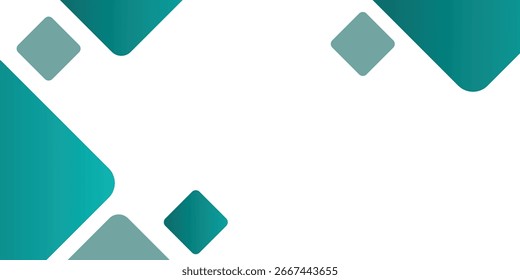 Geometric shapes background. Green tosca square with rounded corners. Promotion and presentation card template