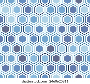 Geometric shapes background. Hexagon mosaic background with inner solid cells. Blue color tones. Hexagonal cells. Tileable pattern. Seamless vector illustration.