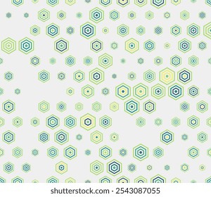 Geometric shapes background. Multicolored geometric elements of varied size. Simple stacked hexagons pattern. Hexagon pattern. Tileable design. Seamless vector illustration.