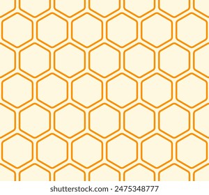 Geometric shapes background. Orange color on matching background. Bold rounded hexagons mosaic pattern. Large hexagon shapes. Seamless pattern. Tileable vector illustration.