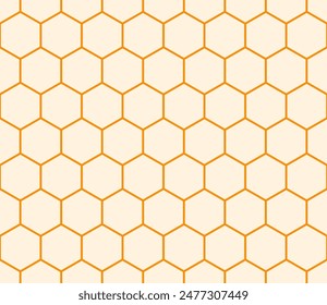 Geometric shapes background. Orange color on matching background. Simple hexagon pattern with bold cells. Hexagonal cells. Seamless pattern. Tileable vector illustration.