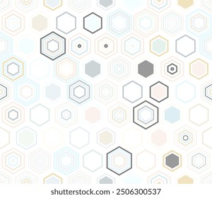 Geometric shapes background. Geometric shapes of varied style and color. Hexagonal cells. Tileable pattern. Seamless background. Beautiful vector illustration.