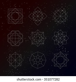 Geometric shapes. Black cosmos background