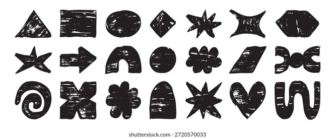Formas geométricas conjunto de preenchimento preto ícone desenho à mão doodle coleção. Desenho de contorno círculo triângulo quadrado linha clipart símbolo. Ilustração vetorial