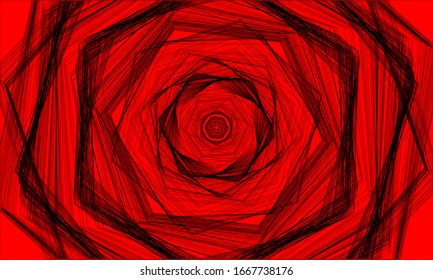 Geometric shapes from black lines on a juicy red mono background vector illustration