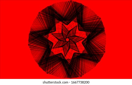 Geometric shapes from black lines on a juicy red mono background vector illustration