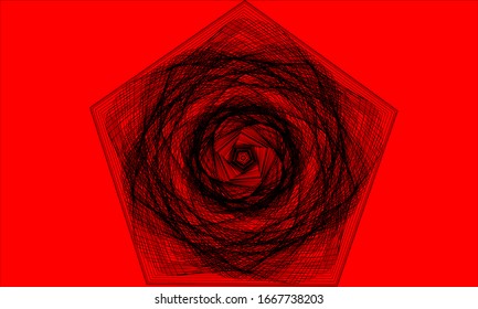 Geometric shapes from black lines on a juicy red mono background vector illustration