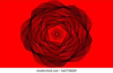 Geometric shapes from black lines on a juicy red mono background vector illustration