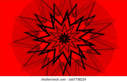 Geometric shapes from black lines on a juicy red mono background vector illustration