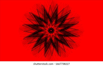 Geometric shapes from black lines on a juicy red mono background vector illustration