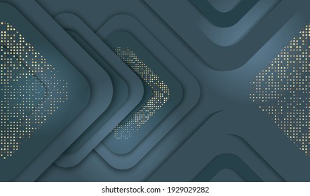 La geométrica forma el fondo de lujo negro con un patrón brillante. Diseño vectorial de los puntos dorados de brillo moderno.
