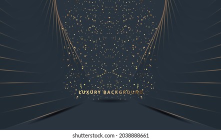 Geometric shapes black luxury background with gold lines. Studio celebrities vector design.