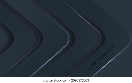 Geometric shapes black luxury background with silver lines. Modern glow layout vector design.