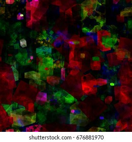 Geometric shapes. Black, red, green colors. Abstract vector background. Seamless pattern for fabric, wrapping, home decor. 