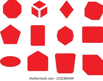 Geometric shapes black silhouette icon set. Outline cartoon abstract blank template for speech bubble, message balloon, text note badge, price tag, paper memory sticker, think cloud frame, web banner